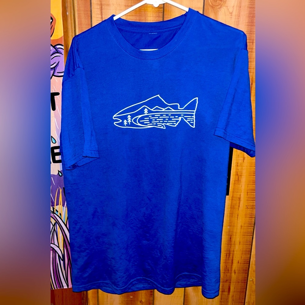 Blue Fish shaped Landscape T shirt